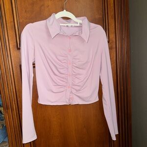 Fashion Nova Light Pink Ruched Button-Down Shirt